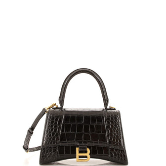 Balenciaga Hourglass Top Handle Bag Crocodile Embossed Leather Small