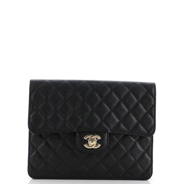 Chanel Square Classic Flap Clutch Quilted Caviar