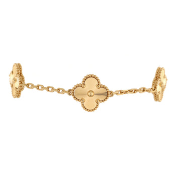 Van Cleef & Arpels Vintage Alhambra 5 Motifs Bracelet Guilloche 18K Yellow Gold