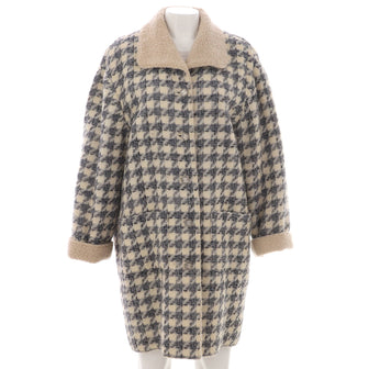 Chanel Women's Vintage Houndstooth Button Up Coat Wool Blend with Shearling