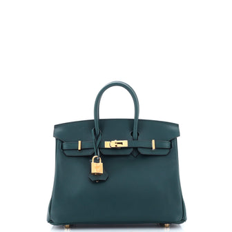 Hermes Birkin Handbag Green Swift with Gold Hardware 25