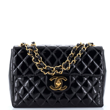 Chanel Vintage Classic Single Flap Bag Quilted Patent Jumbo
