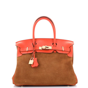 Hermes Birkin Handbag Brown Grizzly and Orange Swift with Permabrass Hardware 30