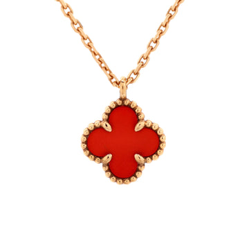 Van Cleef & Arpels Sweet Alhambra Pendant Necklace 18K Rose Gold and Carnelian