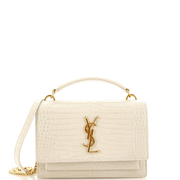 Saint Laurent Sunset Top Handle Chain Wallet Crocodile Embossed Leather