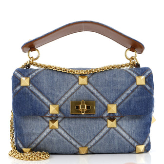 Valentino Garavani Roman Stud Flap Bag Quilted Denim Medium