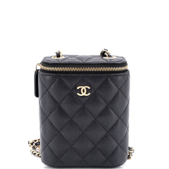 Chanel Vertical Classic Vanity Case with Chain Quilted Caviar Small