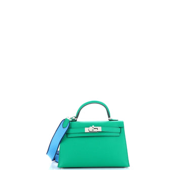 Hermes Kelly Mini II Amazone Handbag Green Epsom with Palladium Hardware 20