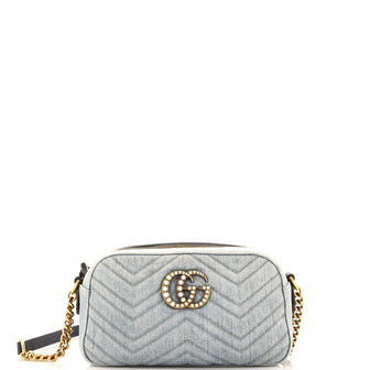 Gucci Pearly GG Marmont Shoulder Bag Matelasse Denim Small