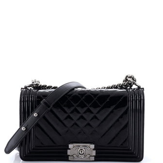 Chanel Boy Flap Bag Chevron Patent Old Medium
