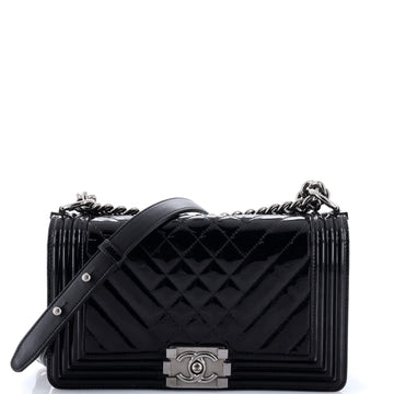 Chanel Boy Flap Bag Chevron Patent Old Medium