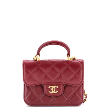 Chanel Top Handle Flap Coin Purse with Chain Quilted Lambskin