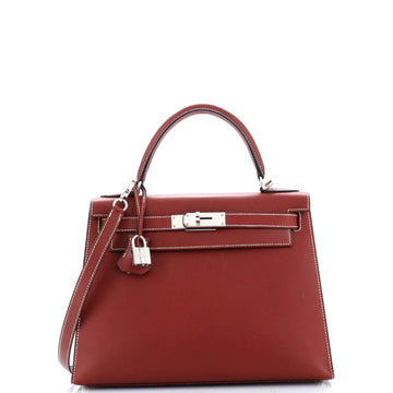 Hermes Kelly Handbag Red Chamonix with Palladium Hardware 28