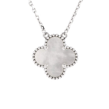 Van Cleef & Arpels Vintage Alhambra Pendant Necklace 18K White Gold and Mother of Pearl