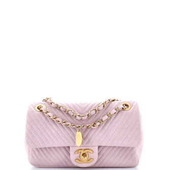 Chanel Medallion Charm Flap Bag Chevron Calfskin Small