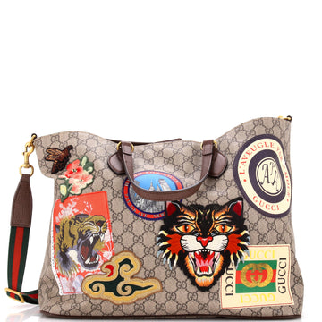 Gucci Courrier Convertible Soft Open Tote GG Coated Canvas with Applique Large