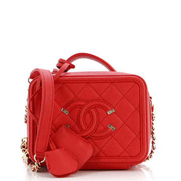 Chanel Filigree Vanity Case Quilted Caviar Small