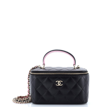 Chanel Classic Top Handle Vanity Case with Chain Quilted Lambskin Small