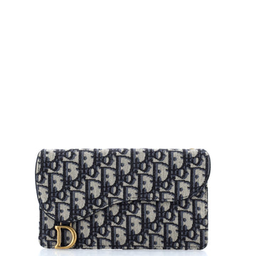 Christian Dior Saddle Flap Wallet Oblique Canvas Long