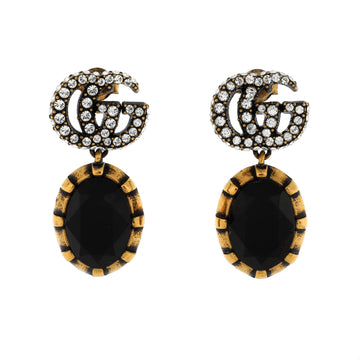 Gucci Double G Round Drop Earrings Metal with Crystals