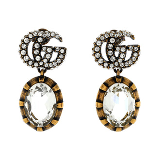 Gucci Double G Round Drop Earrings Metal with Crystals