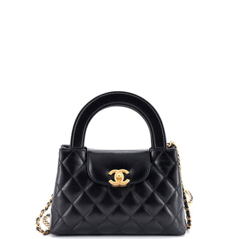 Chanel Kelly Top Handle Shopping Bag Quilted Shiny Aged Calfskin Mini