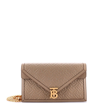 Burberry TB Envelope Chain Clutch Monogram Embossed Leather Small