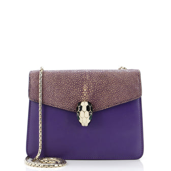Bvlgari Serpenti Forever Square Shoulder Bag Leather and Stingray Small