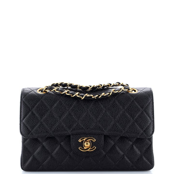Chanel Vintage Classic Double Flap Bag Quilted Caviar Small