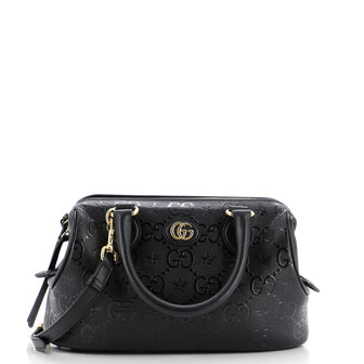 Gucci Wonka Convertible Top Handle Bowler Bag GG Star Embossed Leather Medium