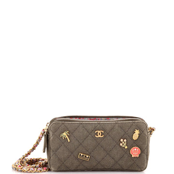 Chanel Cuba Charms Double Zip Clutch with Chain Quilted Canvas