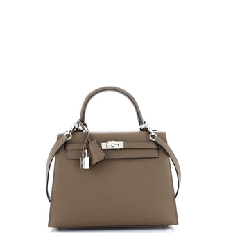 Hermes Kelly Handbag Brown Epsom with Palladium Hardware 25
