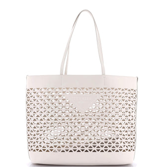 Prada Triangle Logo Shopper Tote Laser Cut Leather Medium