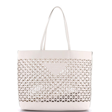 Prada Triangle Logo Shopper Tote Laser Cut Leather Medium