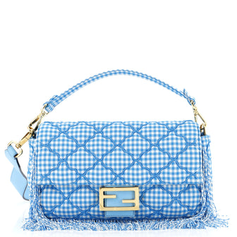 Fendi Baguette NM Bag Beaded Printed Fabric with Fringe Medium