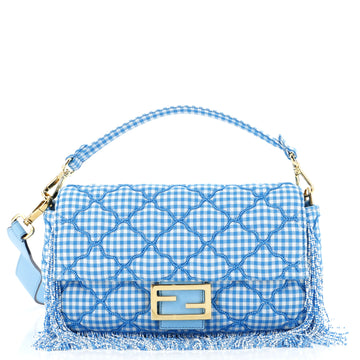 Fendi Baguette NM Bag Beaded Printed Fabric with Fringe Medium