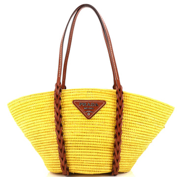 Prada Basket Tote Woven Raffia with Leather Medium