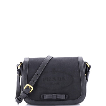 Prada Logo Saddle Flap Bag Canvas with Leather Small