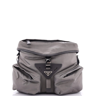 Prada Triangle Logo Double Pocket Shoulder Bag Re-Nylon and Leather