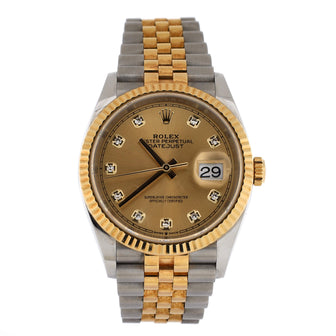 Rolex Oyster Perpetual Datejust Automatic Watch Stainless Steel and Yellow Gold with Diamond Markers 36