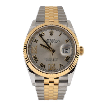 Rolex Oyster Perpetual Datejust Automatic Watch Stainless Steel and Yellow Gold with Diamond VI and IX Numerals 36