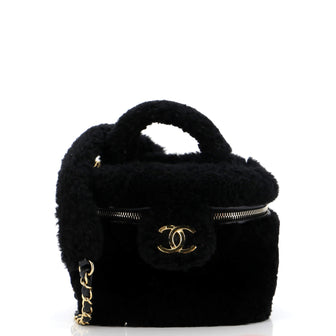 Chanel Coconing Top Handle Vanity Case with Chain Quilted Shearling Small