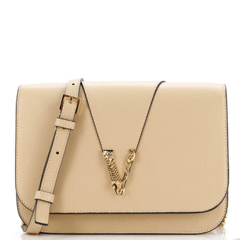 Versace Virtus Chain Flap Shoulder Bag Leather Medium