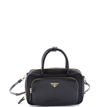 Prada Front Pocket Zip Around Bowler Tessuto with Leather Small