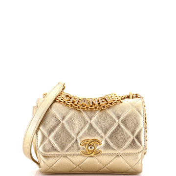 Chanel Crystal Logo Letters Chain Handle Flap Bag Quilted Lambskin Mini