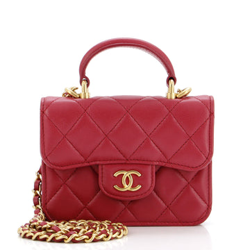 Chanel Top Handle Flap Coin Purse with Chain Quilted Lambskin