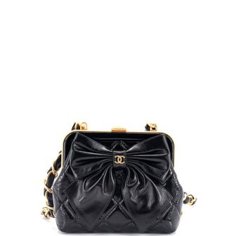 Chanel Bow Frame Clutch With Chain Quilted Patent with Lambskin Mini