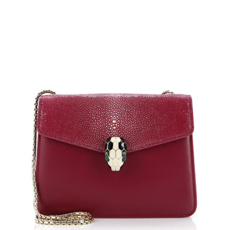 Bvlgari Serpenti Forever Square Shoulder Bag Leather and Stingray Small