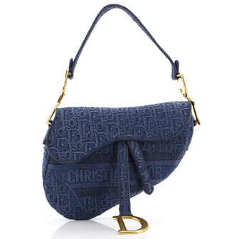 Christian Dior Saddle Handbag Oblique Denim Medium