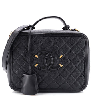 Chanel Filigree Vanity Case Quilted Caviar Large